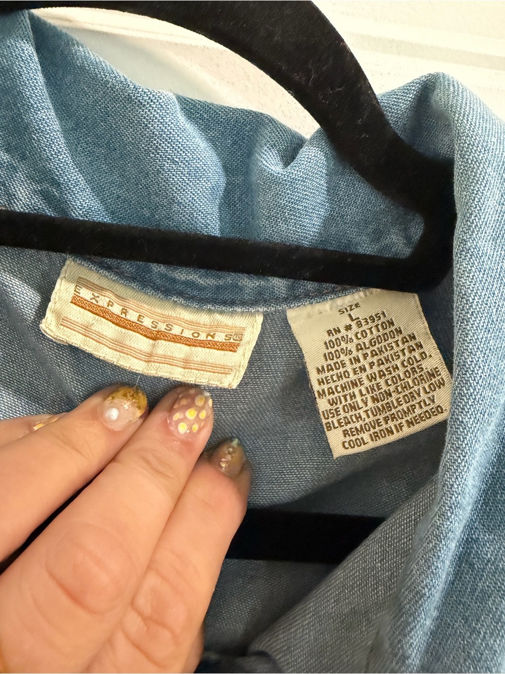 Expressions VINTAGE sz Large-100% Cotton-Blue Sleeveless Denim Button Dress!! - Picture 4 of 5